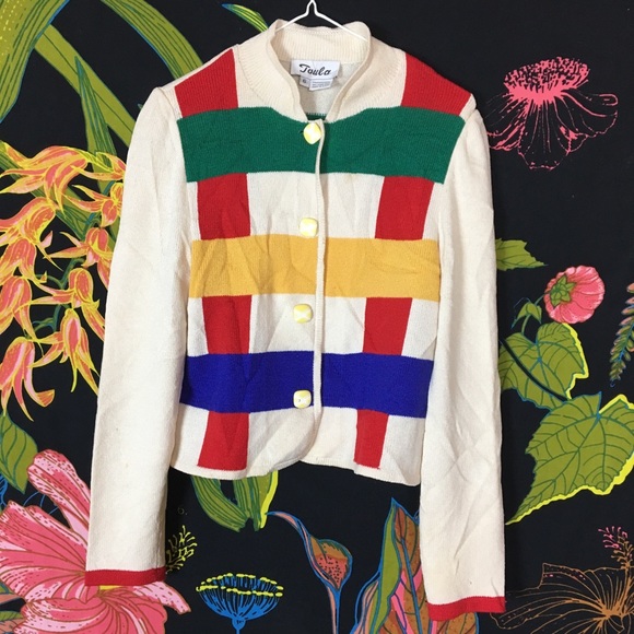 Vintage Sweaters - VINTAGE / Color Block Button Up Sweater